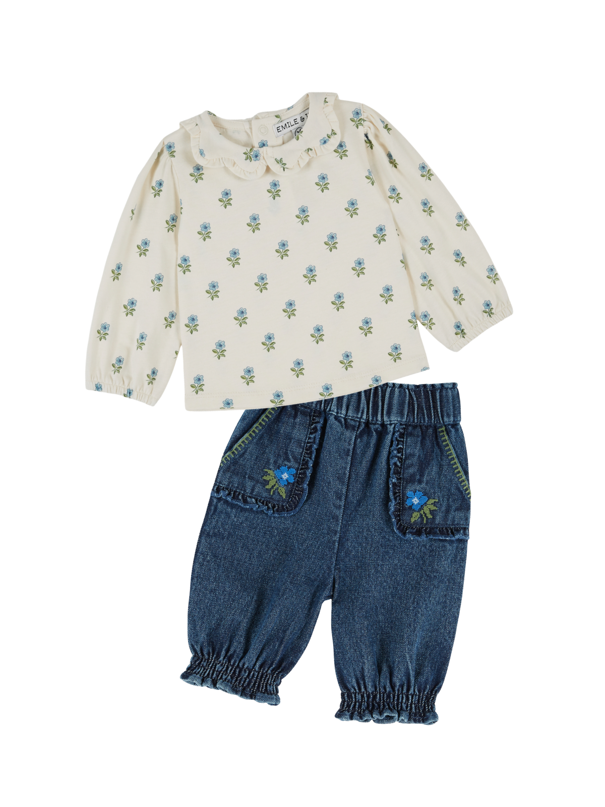 Scarlet Blouse & Denim Trousers Set Sets Emile et Ida Ivory 12M