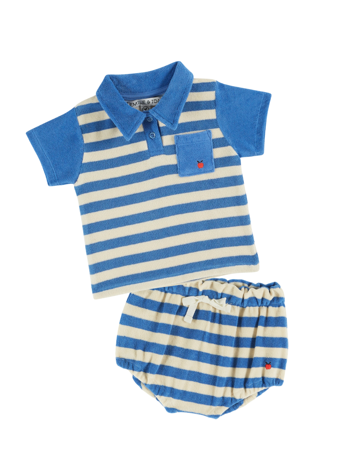 Sea Stripe Terry Polo and Bloomers Set Sets Emile et Ida Sea Stripe 6M