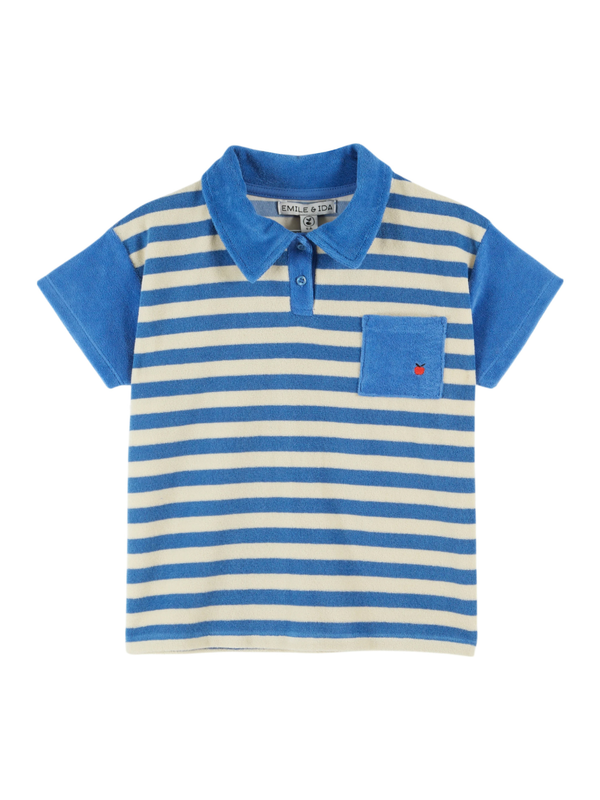 Sea Stripe Terry Polo Tops Emile et Ida Sea Stripe 2Y