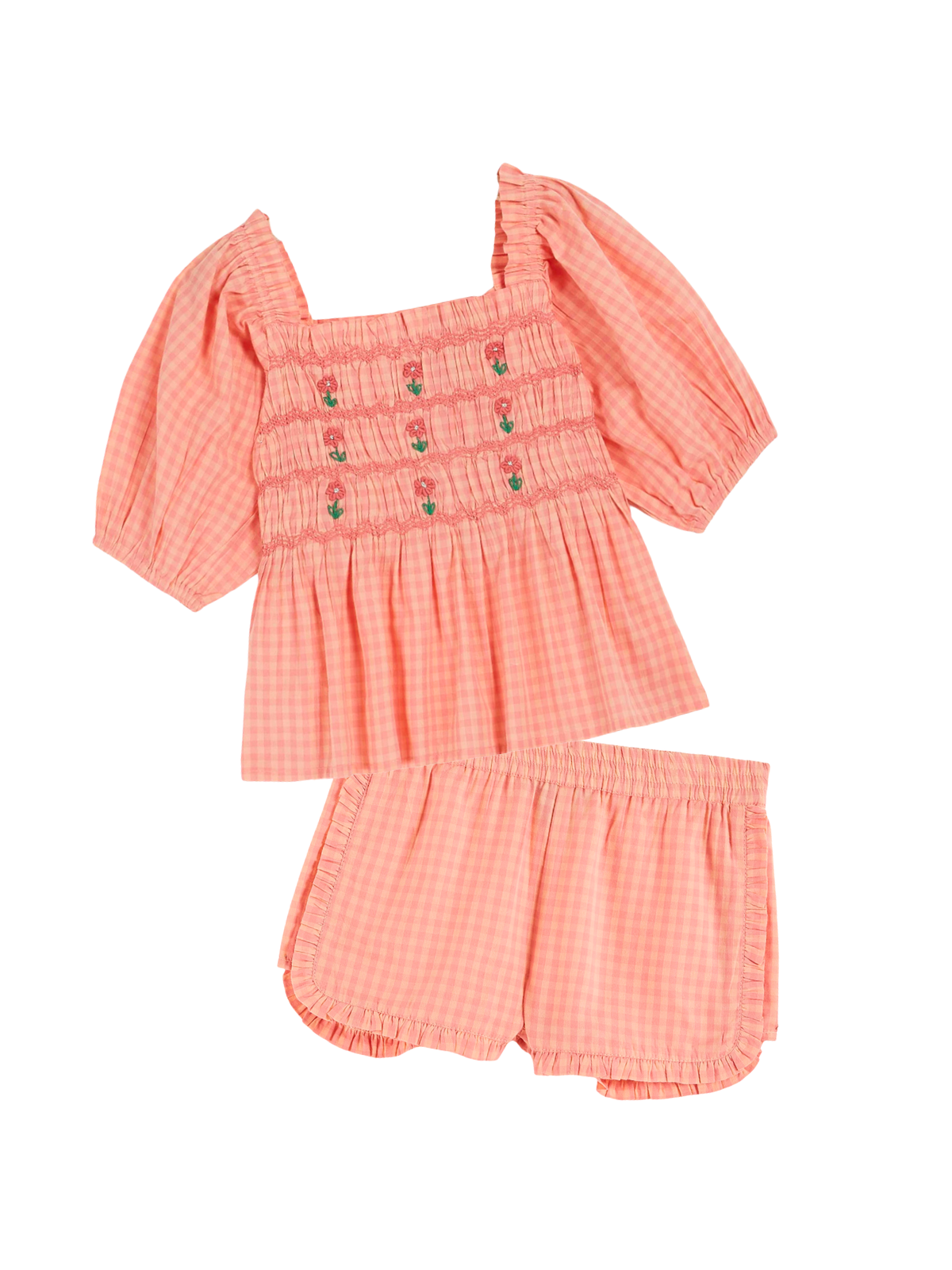 Smocked Gingham Shorts Set Sets Emile et Ida Peony Gingham 2Y