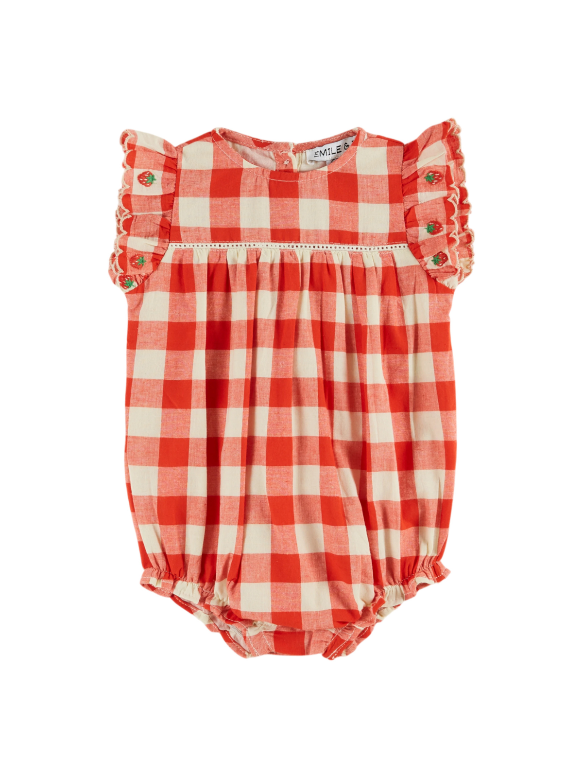 Strawberry Gingham Romper Rompers Emile et Ida Red Gingham 3M