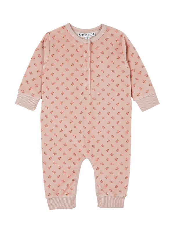 Velour Floral Print Romper Rompers Emile et Ida Rose 6M
