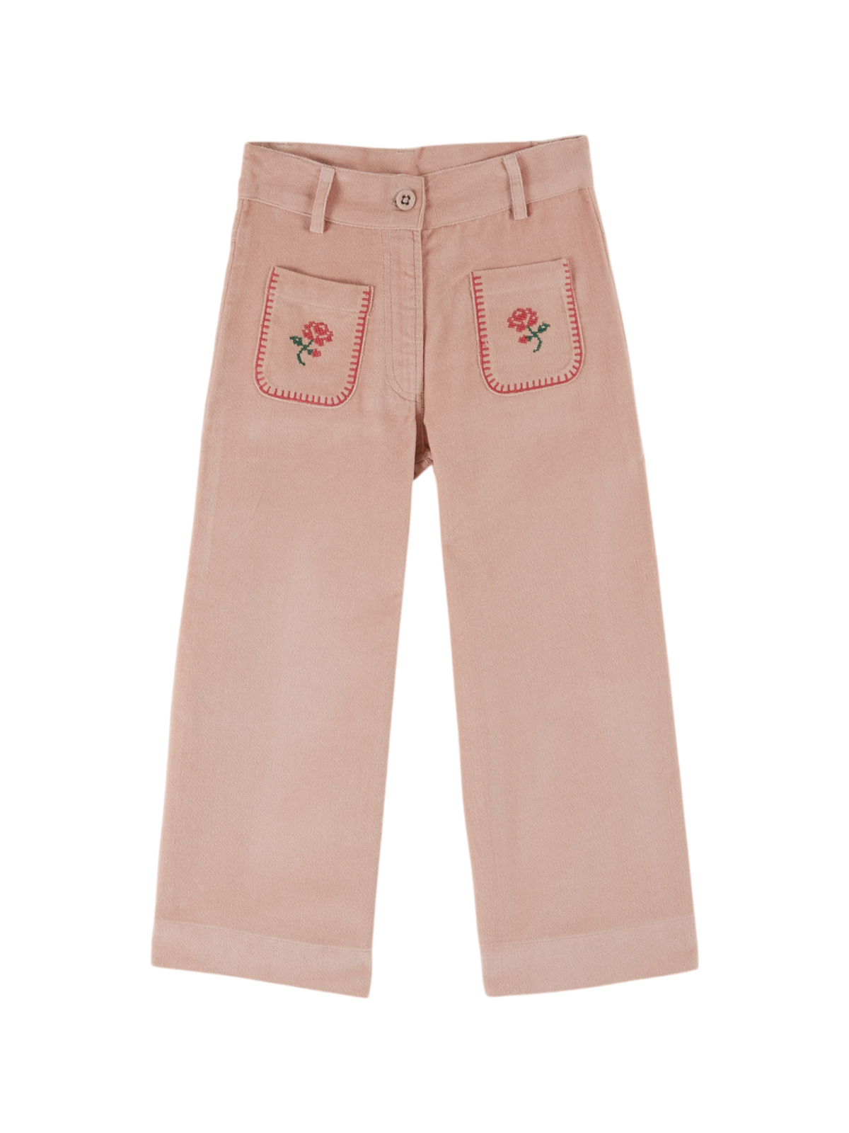 Velvet Embroidered Pocket Pants Pants Emile et Ida Peony 3Y