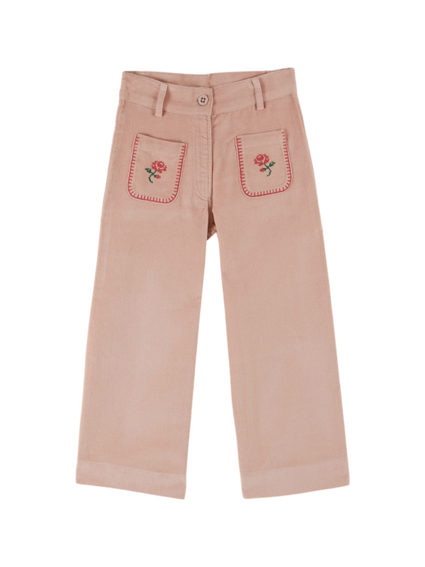 Velvet Embroidered Pocket Pants Pants Emile et Ida Peony 3Y