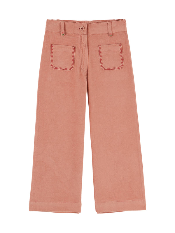 Velvet Embroidered Pocket Pants Pants Emile et Ida Peach 3Y
