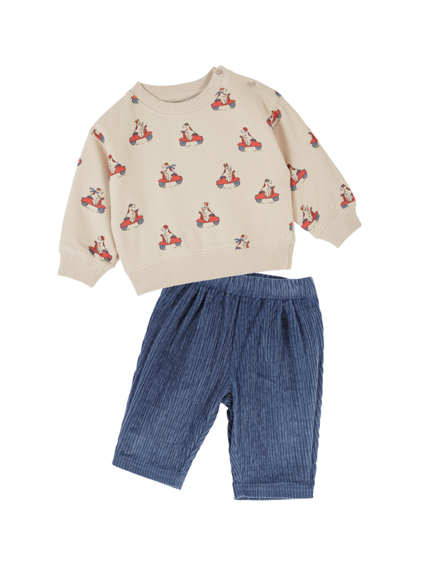 Vespa Dog Sweatshirt and Corduroy Set Sets Emile et Ida Ivory 12M