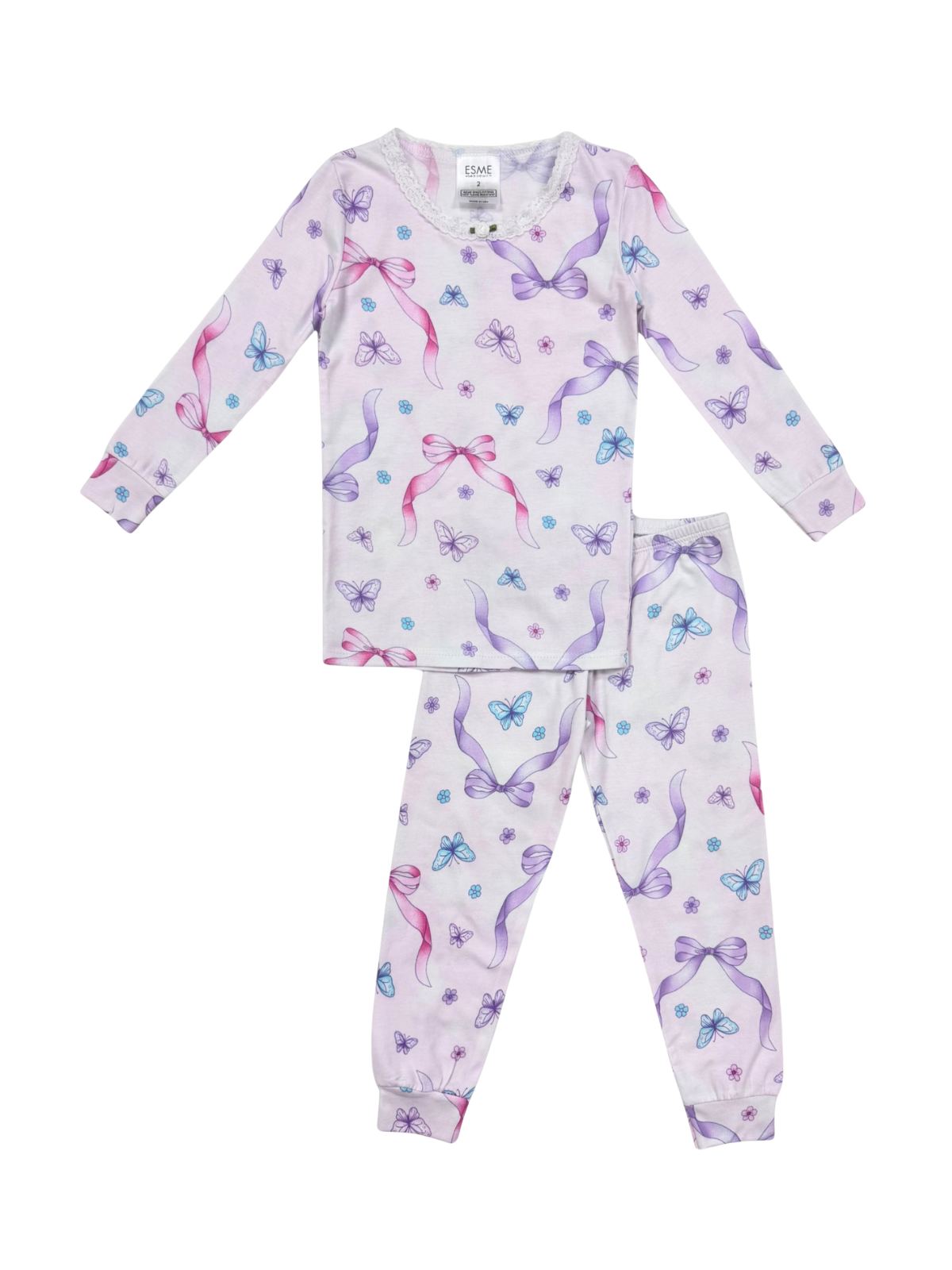 Butterfly Kisses Two Piece Pajamas Pajamas Esme 2Y Light Pink