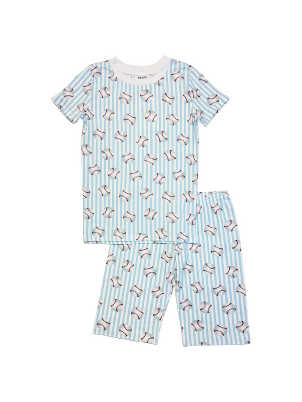 Baseball Short Sleeve PJ Set Pajamas Esme Light Blue 2Y 