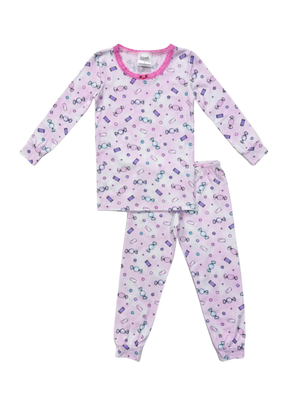 Candy Print Two Piece PJ Set Pajamas Esme Pink 2Y
