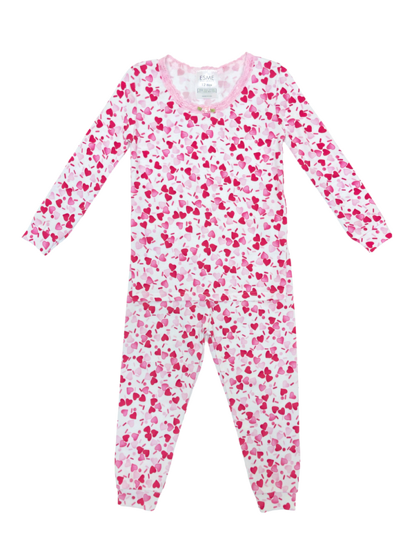 Heart Sprinkles Two Piece Pajamas Pajamas Esme Pink 2Y