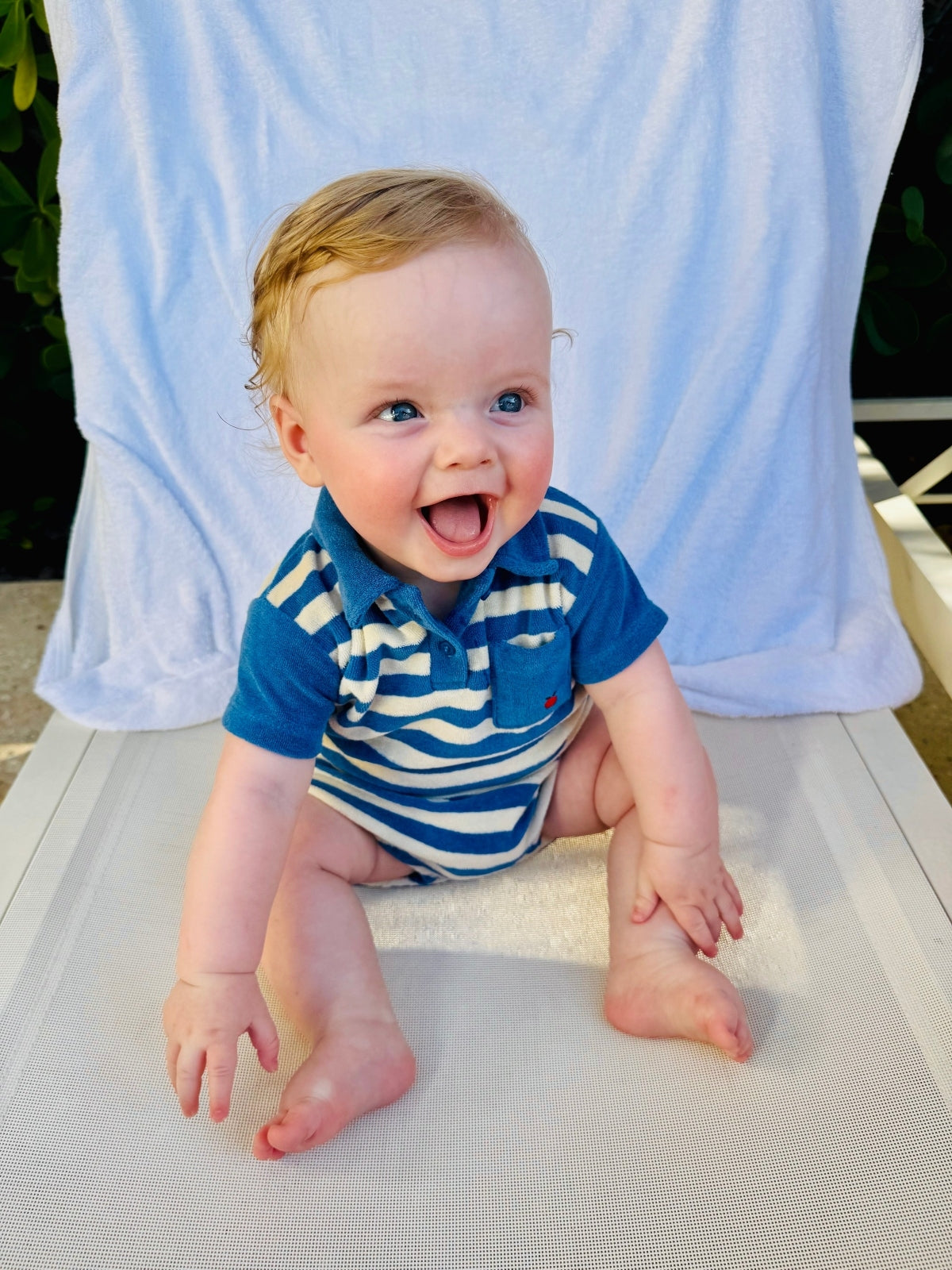 Sea Stripe Terry Polo and Bloomers Set Sets Emile et Ida