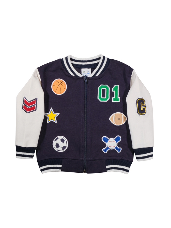 French Terry Varsity Sports Jacket Sweatshirts Florence Eiseman Navy 2Y