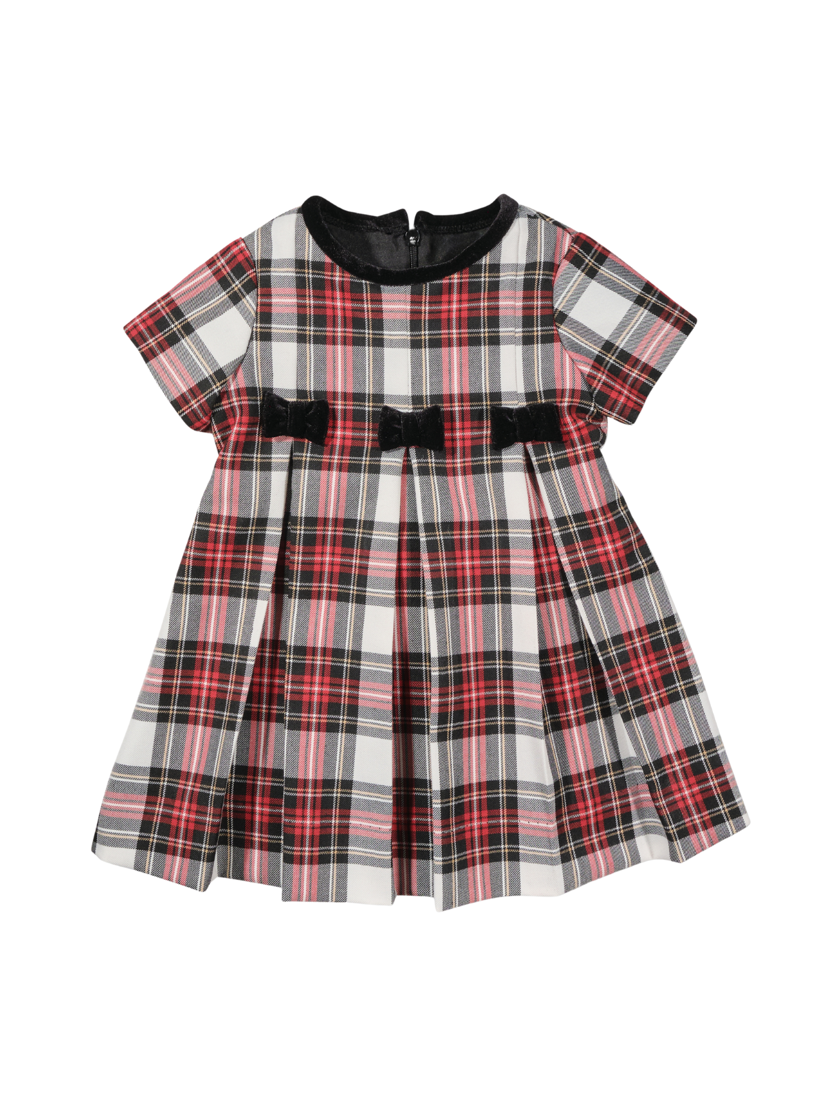 Plaid Dress with Velvet Bows