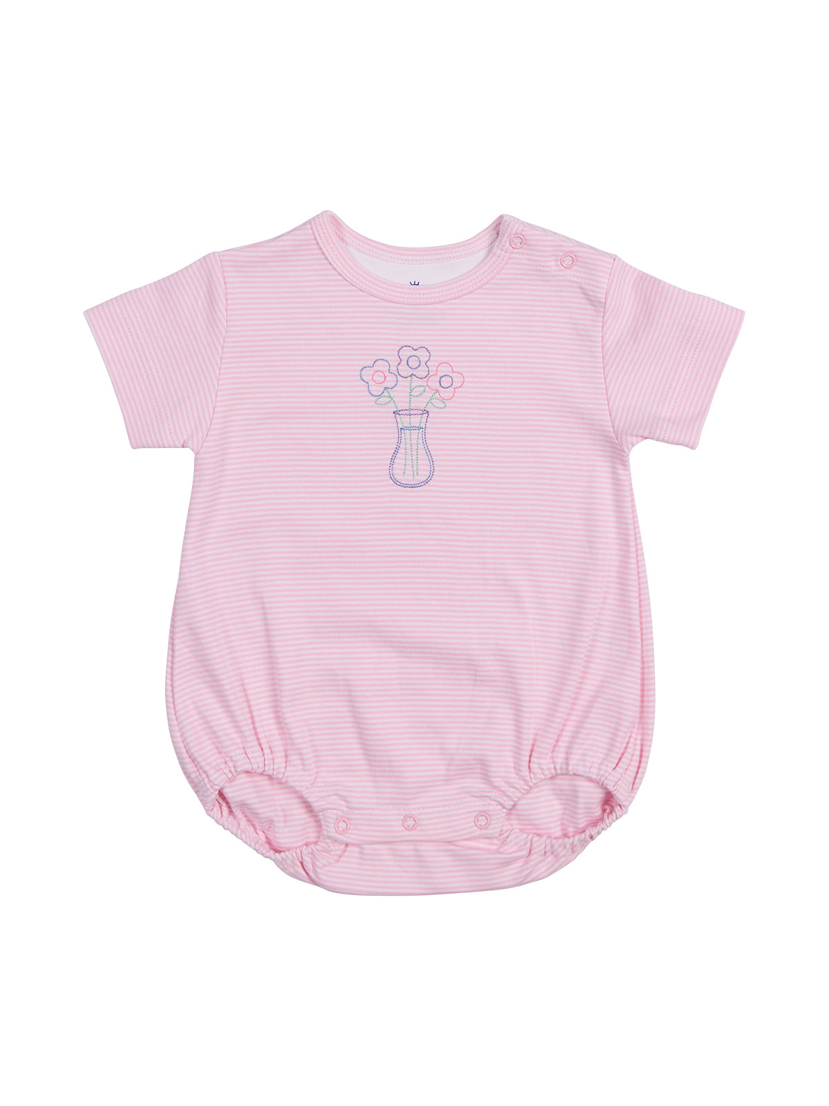 Striped Knit Flower Romper Rompers Florence Eiseman Light Pink Stripe 3M