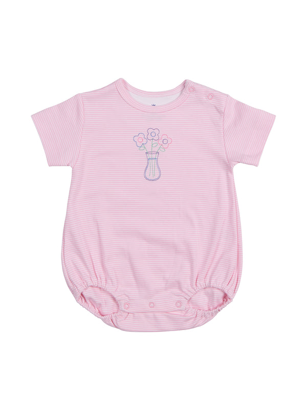 Baby Girl Romper - Striped Smocked Bodysuit With Sea Creature Embroidery