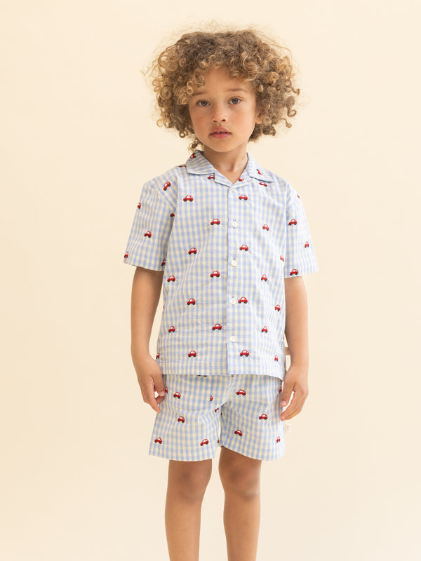 Albert Shirt & Shorts Set Sets Flöss Blue Gingham 18M