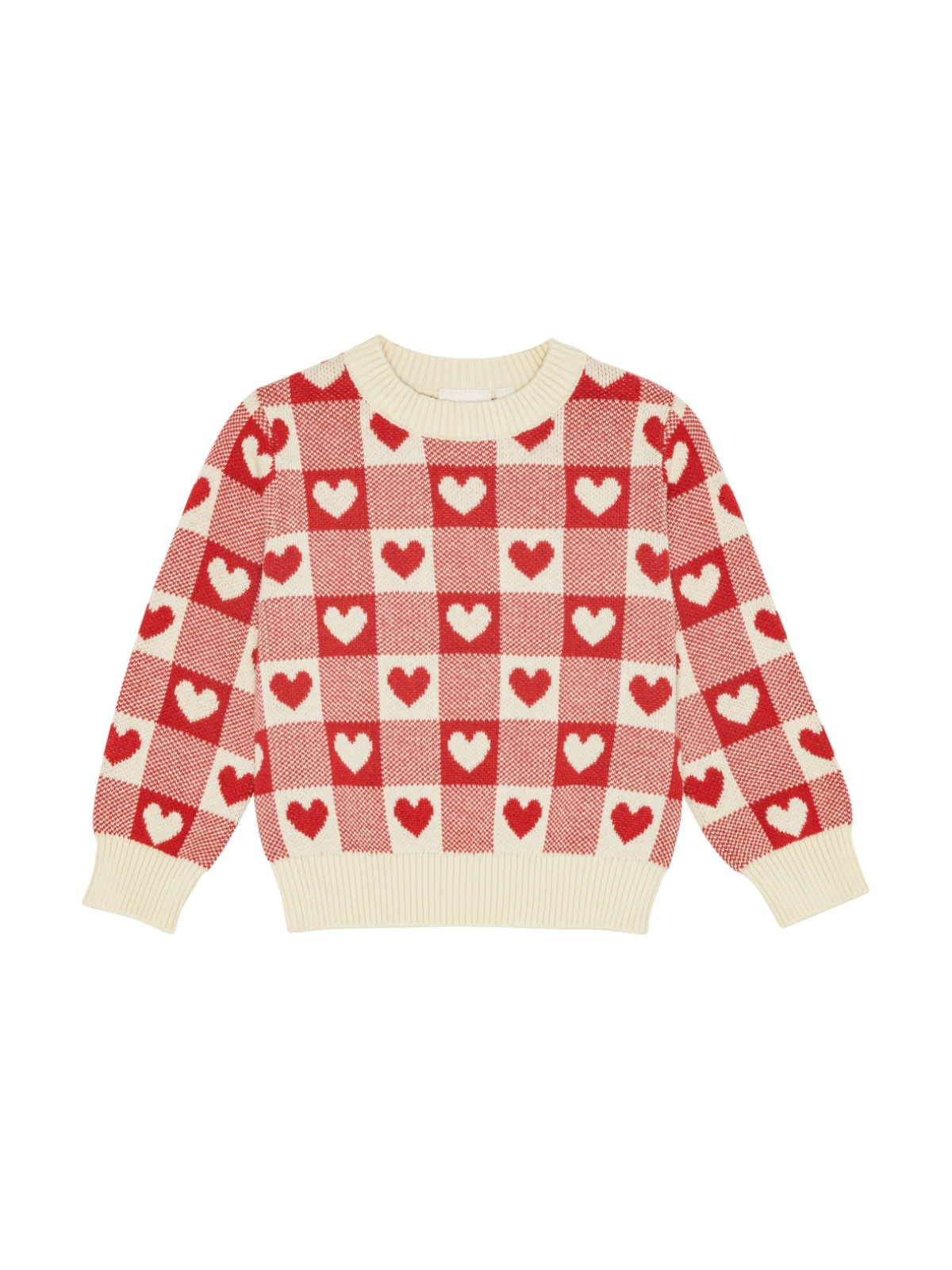 Checkered Heart Sweater Sweaters Flöss Poppy Red 2Y