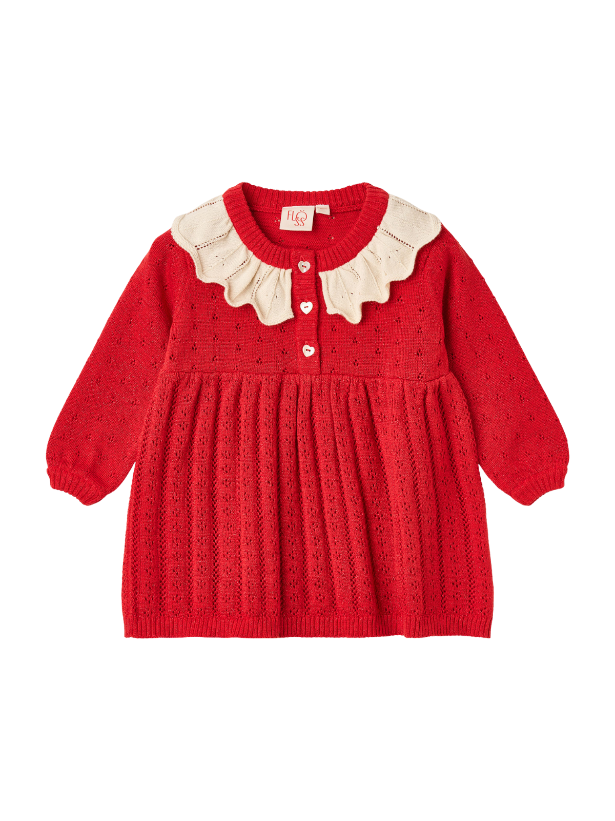 Dora Pointelle Knit Dress Dresses Flöss Poppy Red Glitter 18M