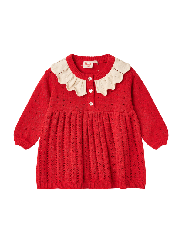 Dora Pointelle Knit Dress Dresses Flöss Poppy Red Glitter 18M