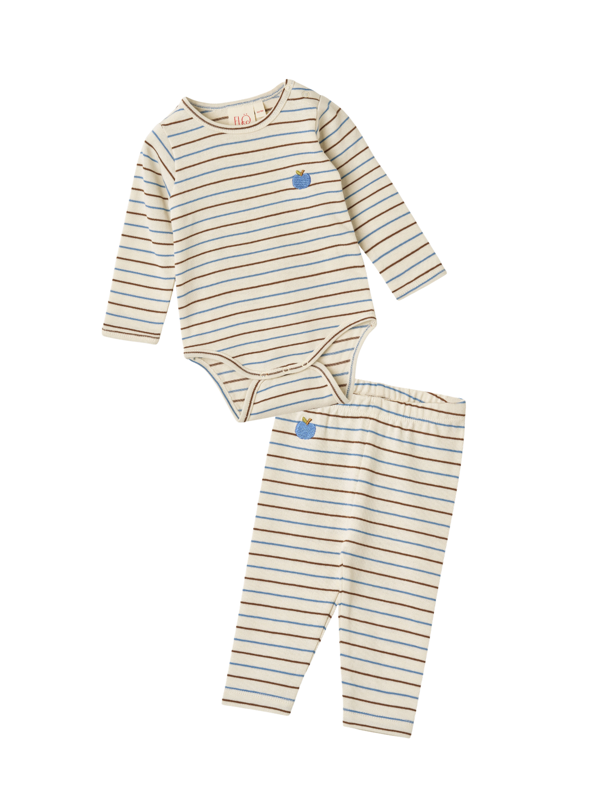 Emil Bodysuit & Leggings Set Sets Flöss Brown Blue Stripe 6M