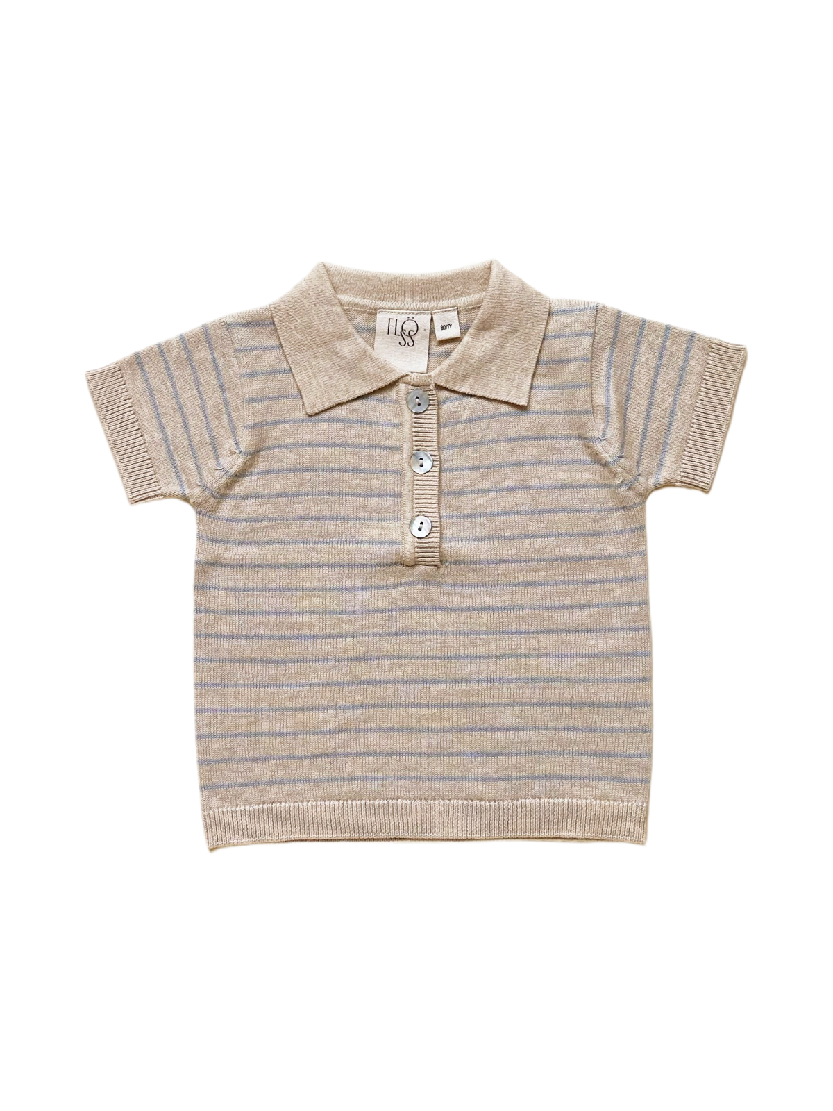 Hansen Stripe Knit Polo Tops Flöss Cloud Melange 2Y