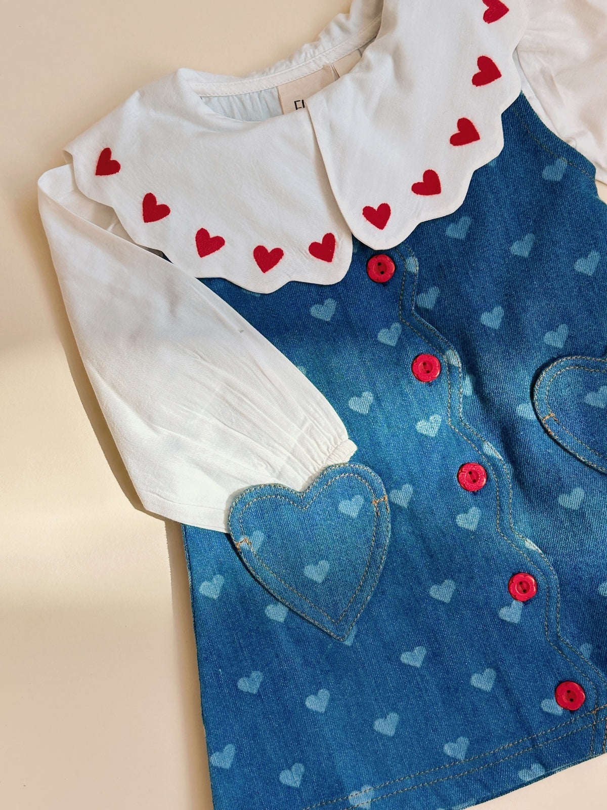 Lollo Heart Print Denim Dress Dresses Flöss   