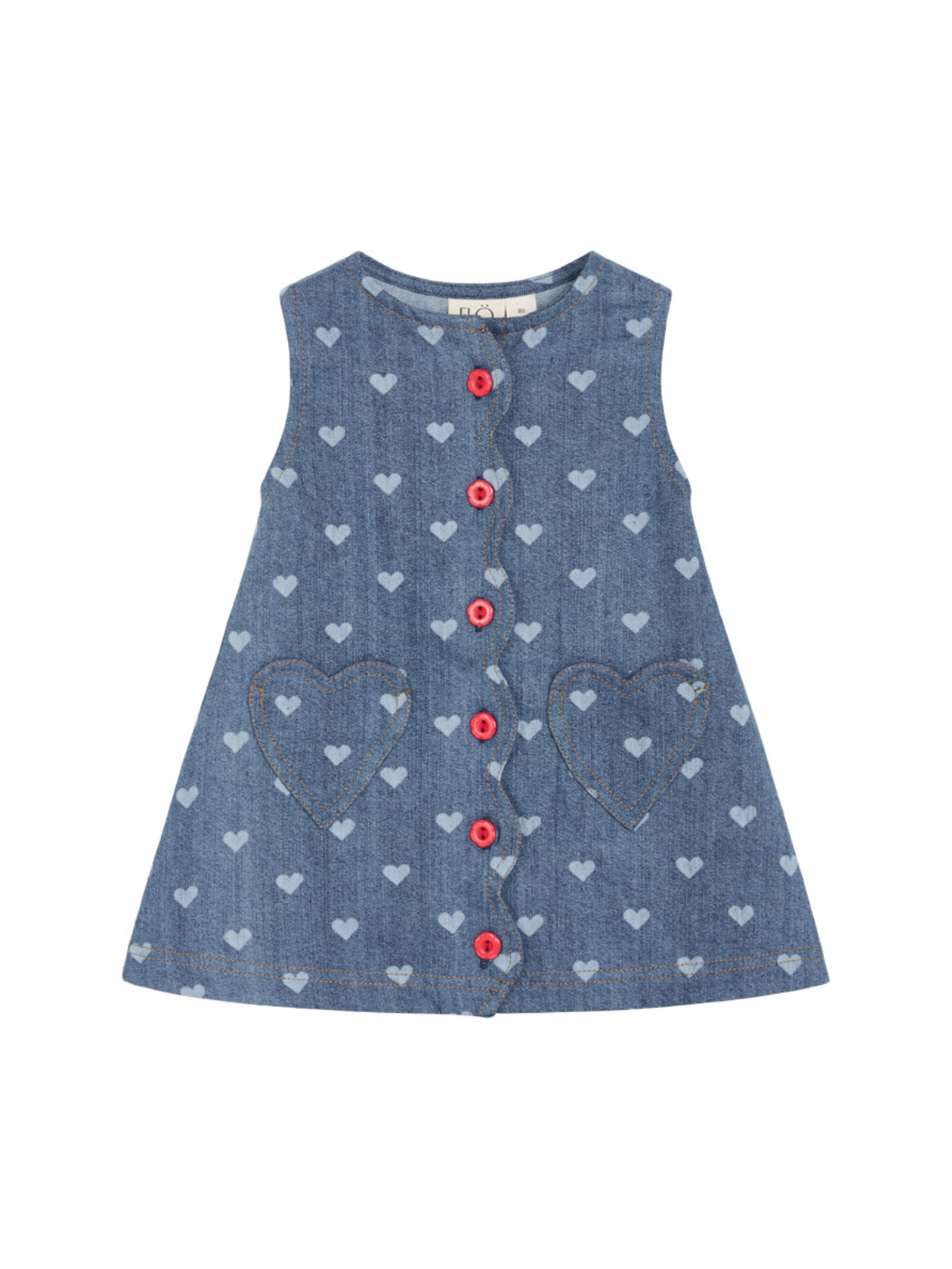 Lollo Heart Print Denim Dress Dresses Flöss Denim 2Y 