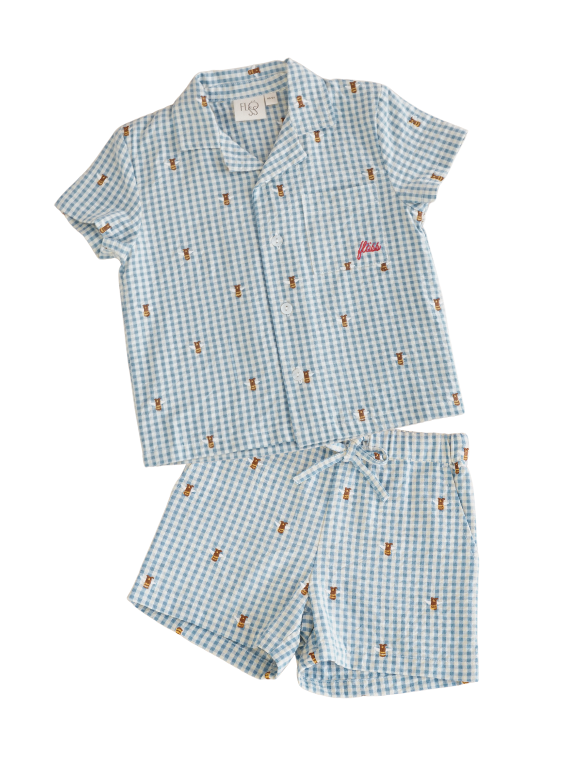 Oliver Gingham Short Set with Bees Sets Flöss Bee Gingham 1Y