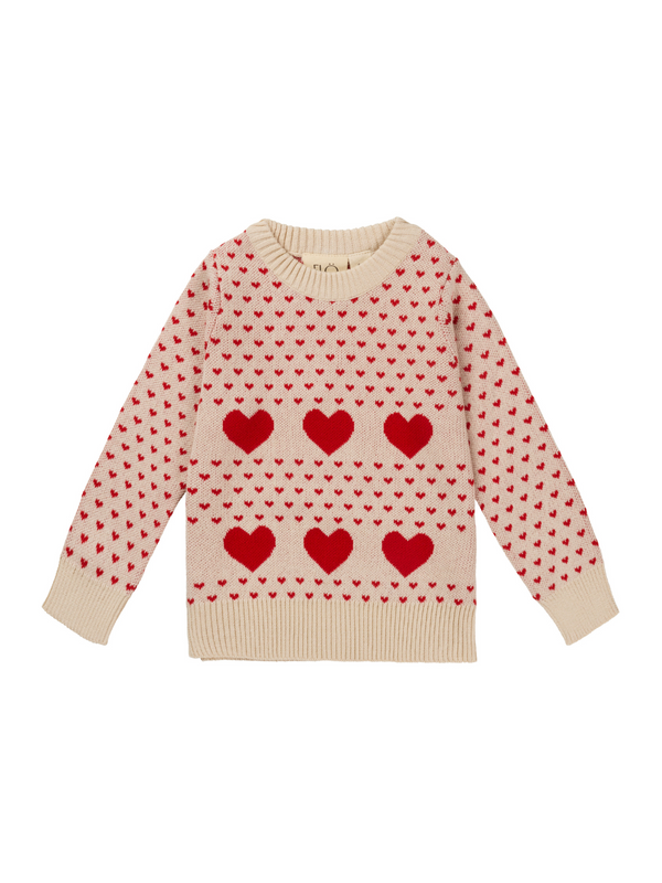 Zoe Heart Sweater Sweaters Flöss Ivory 2Y 