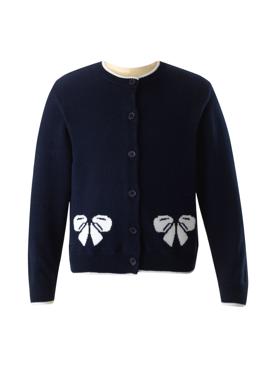 Bow Intarsia Cardigan Sweaters Rachel Riley Navy 2Y 
