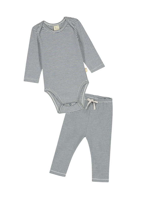 Blue Gray Bodysuit & Leggings Set