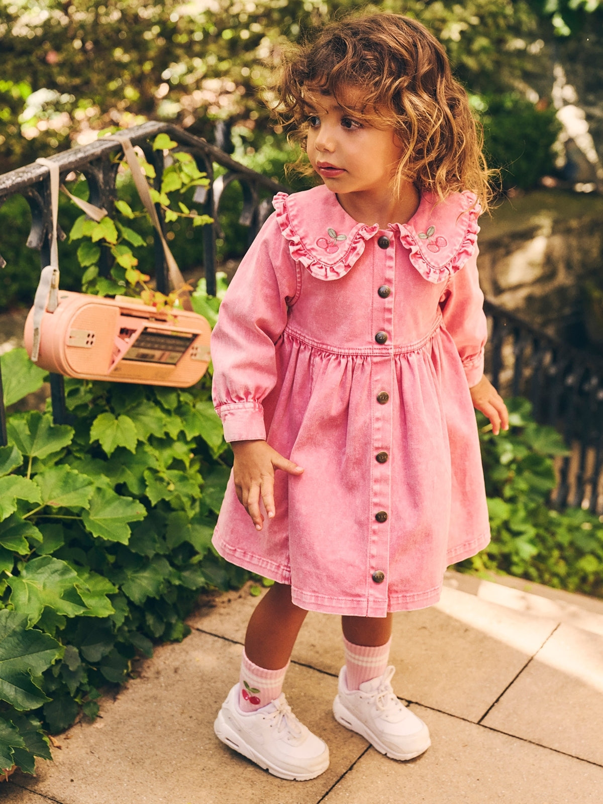 Cherry Collar Denim Dress