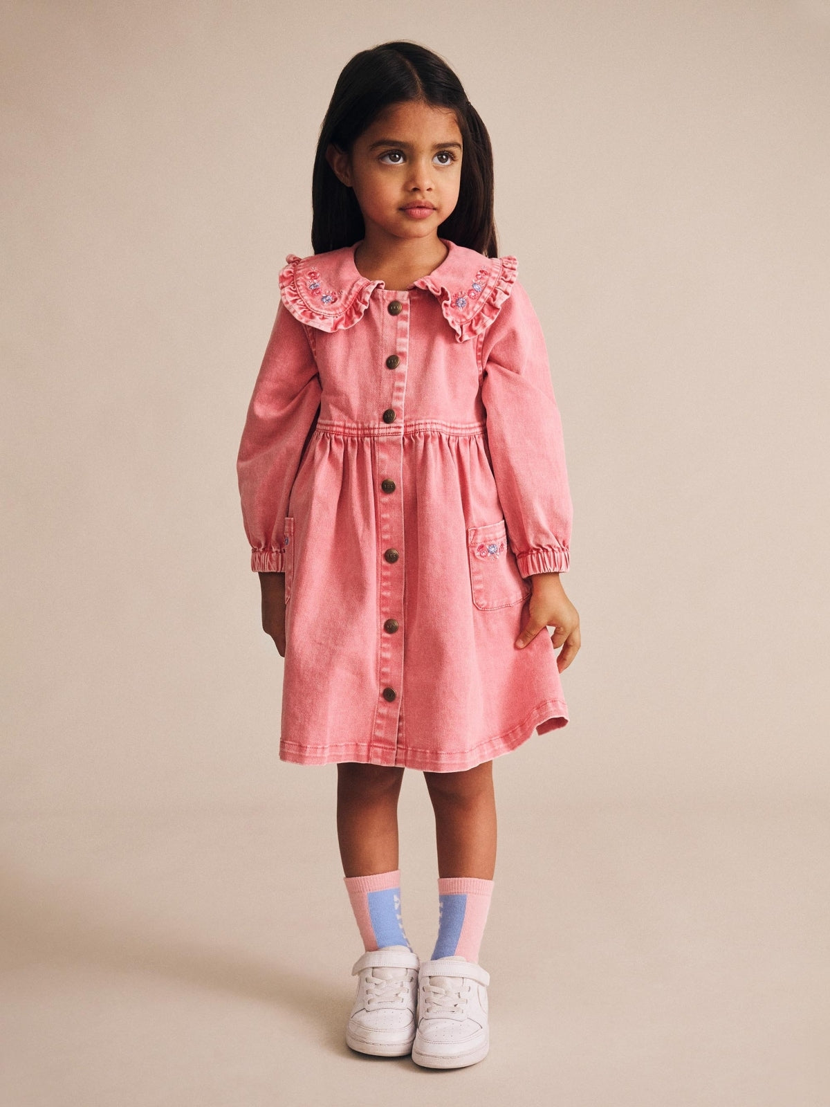 Floral Collar Denim Dress Dresses Huxbaby