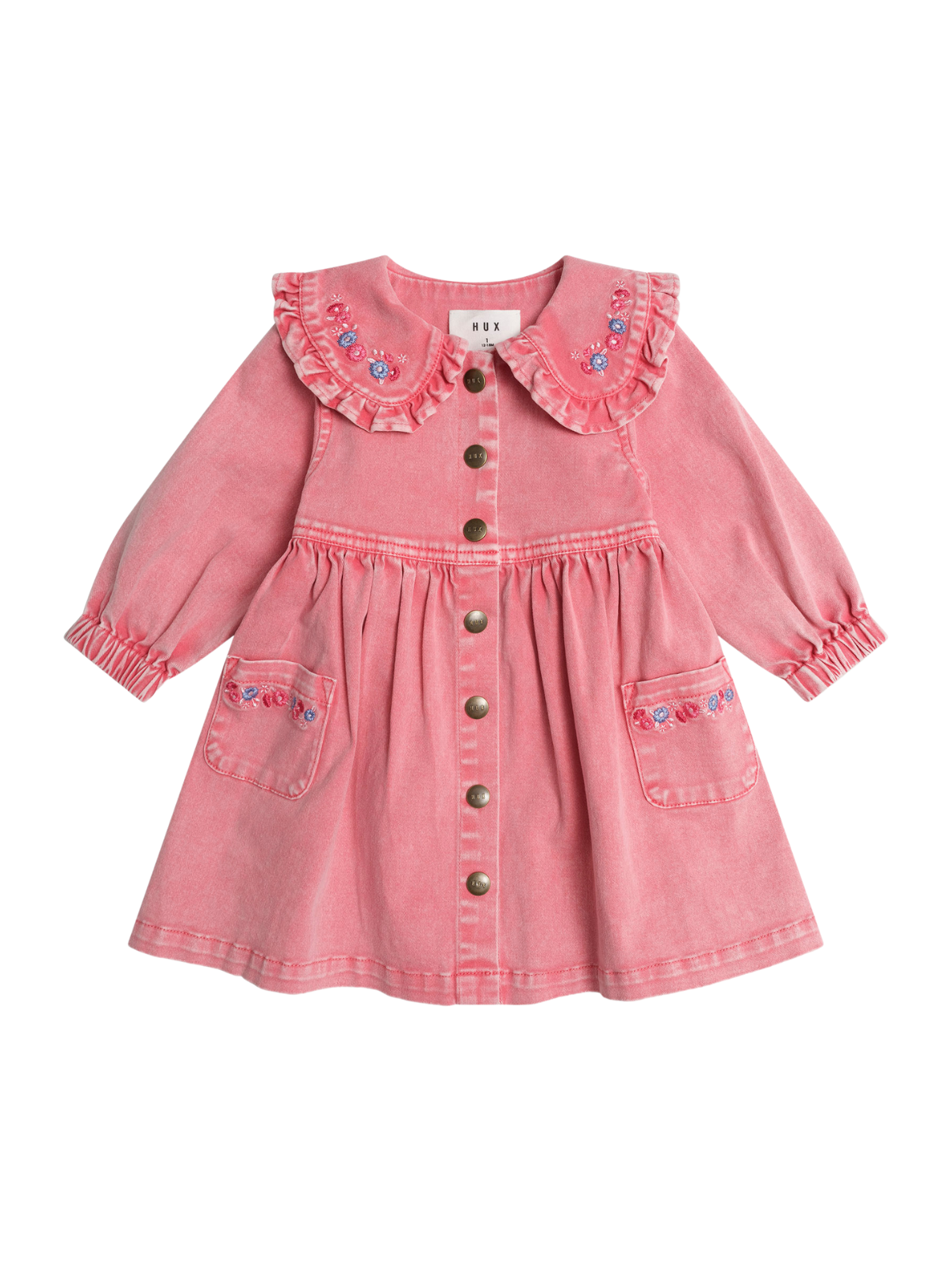 Floral Collar Denim Dress Dresses Huxbaby Pink 1Y
