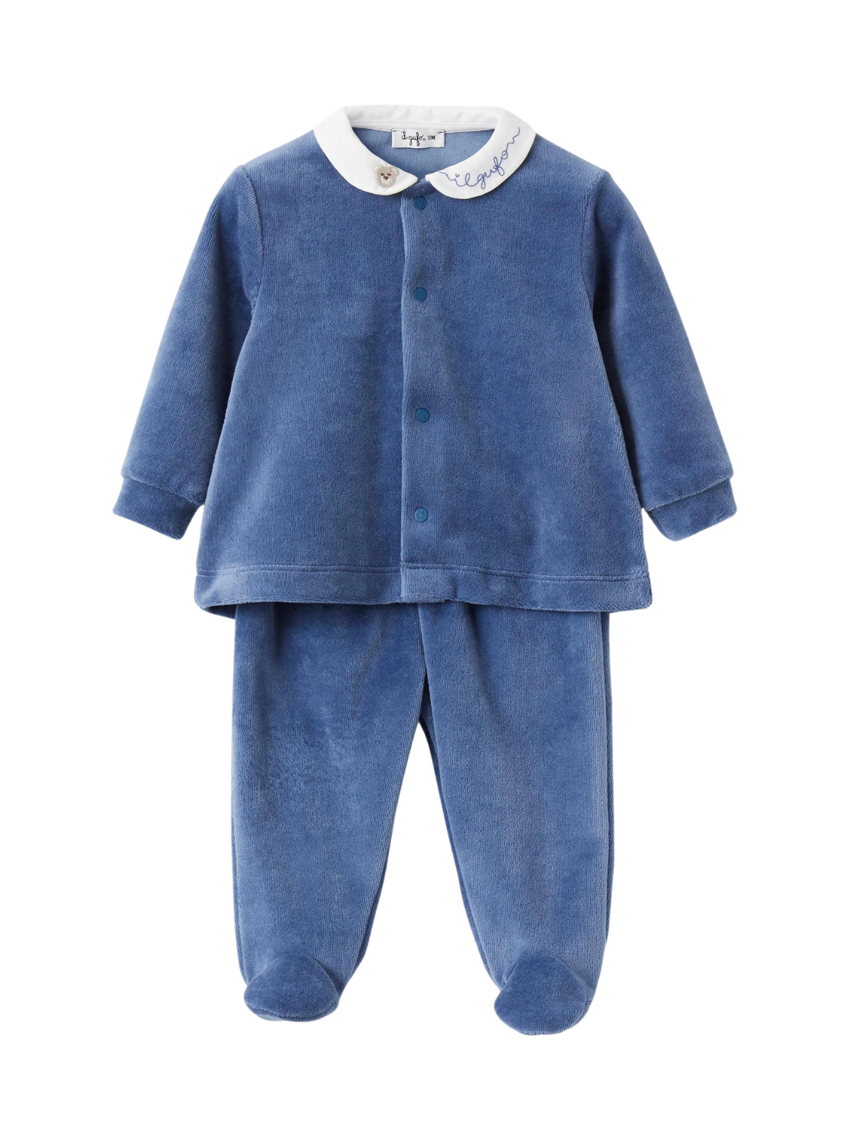 Velour Two Piece Baby Set with Embroidery Sets Il Gufo Moonlight Blue 1M 