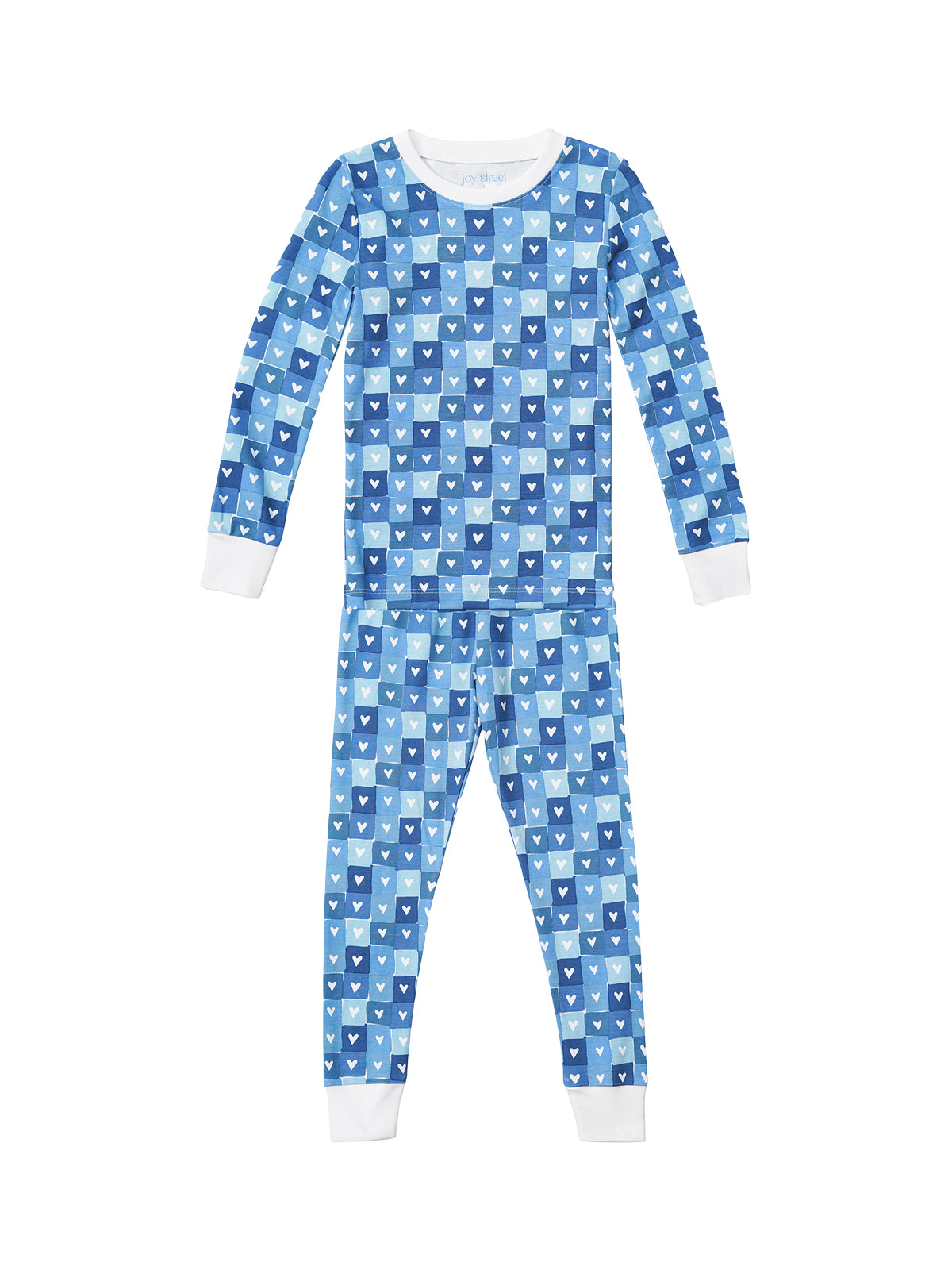 Block Hearts Two Piece Pajama Set - Blue Pajamas Joy Street Kids Blue 2Y