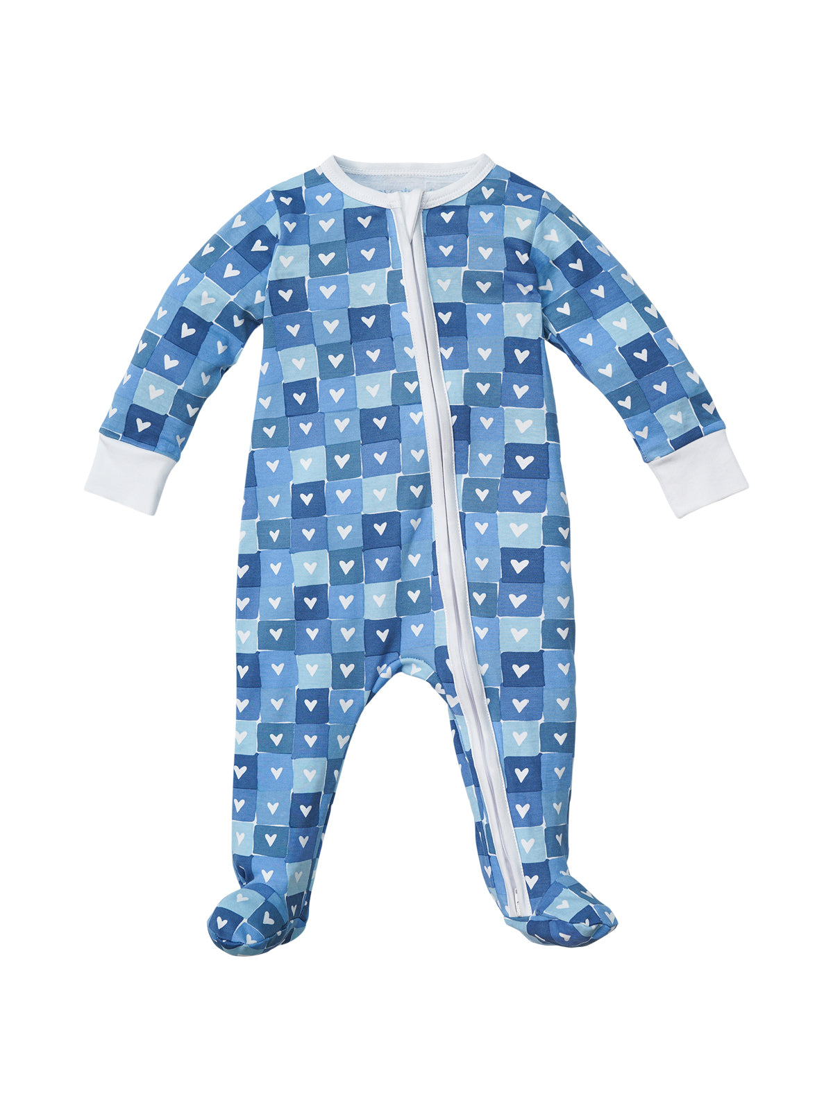 Block Hearts Zip Footie - Blue Pajamas Joy Street Kids Blue 0-3M