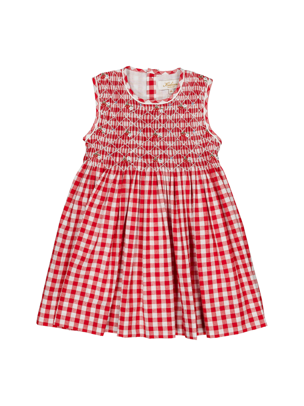 Emma Smocked Gingham Dress Dresses Kidiwi Red Gingham 2Y
