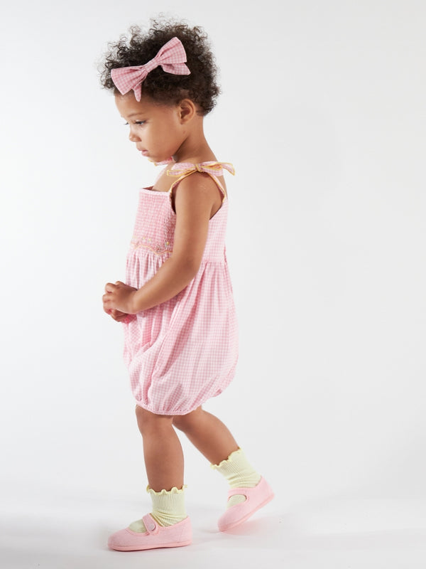 Francine Smocked Candy Pink Romper Rompers Kidiwi