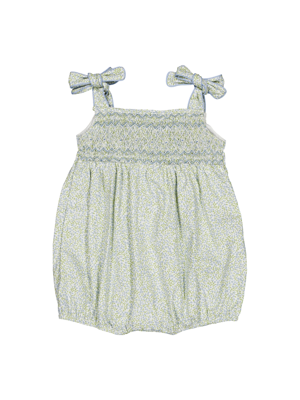 Francine Smocked Little Blue Romper Rompers Kidiwi Little Blue Print 6M