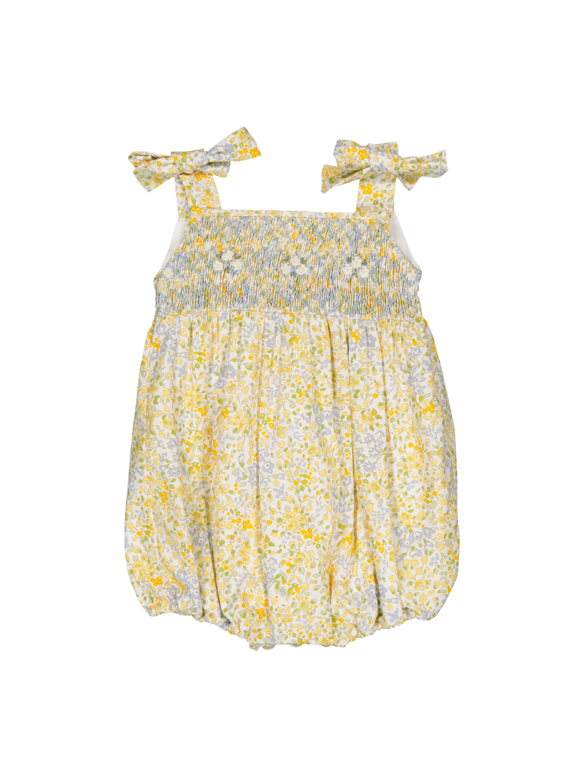 Francine Smocked Romper Rompers Kidiwi Ditsy Yellow Floral 6M