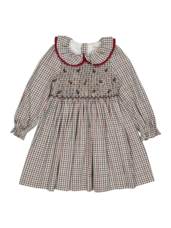 Josephine Smocked Dress Dresses Kidiwi Burgundy Navy Check 2Y