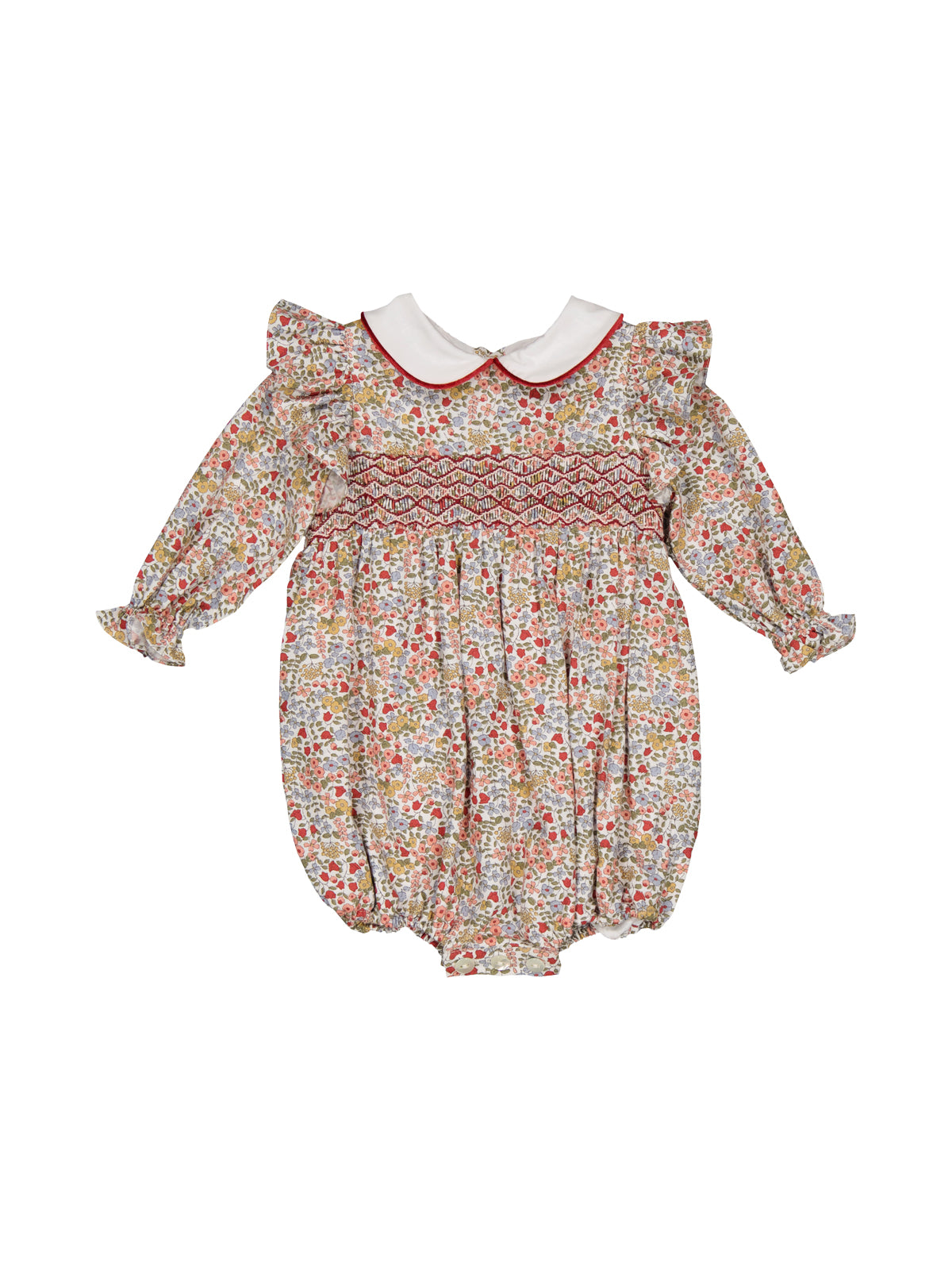 Julyne Multi Floral Smocked Romper Rompers Kidiwi Red Multi Floral 6M 