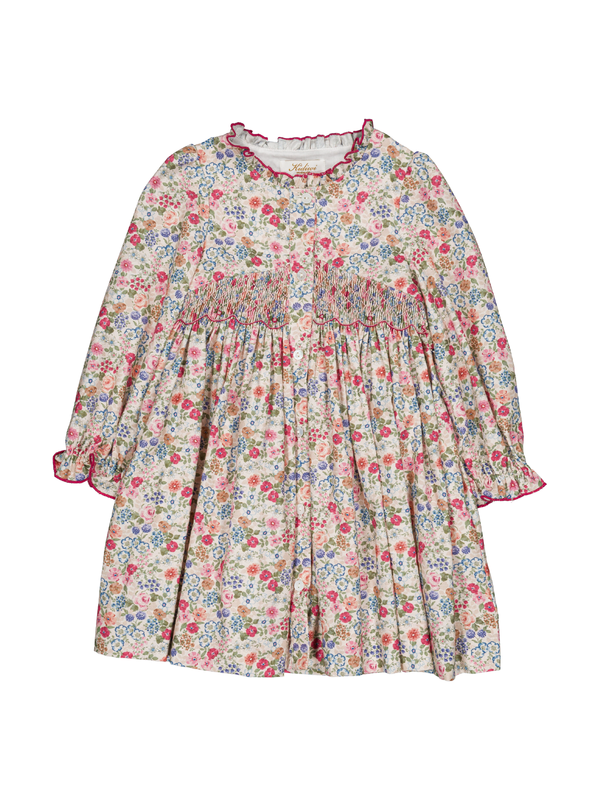 Lola Smocked Dress Dresses Kidiwi Raspberry Floral 2Y