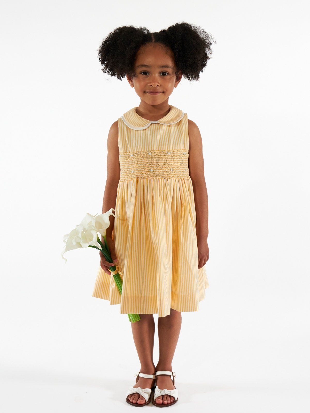 Maud Smocked Yellow Stripe Dress Dresses Kidiwi
