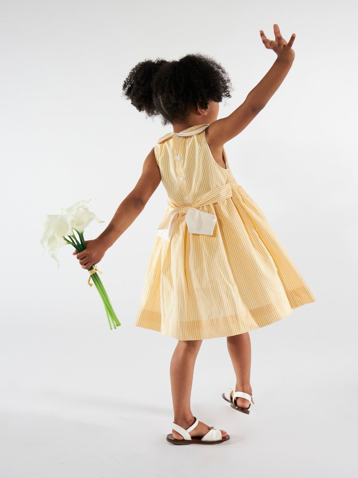 yellow striped dress Maud Smocked Stripe Margot | Burgundy High-Neck it includes adjustable straps linen-look Color:LET