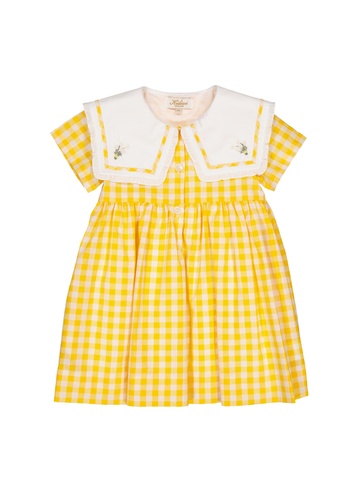 Paolina Embroidered Dress Dresses Kidiwi Yellow Gingham 3Y