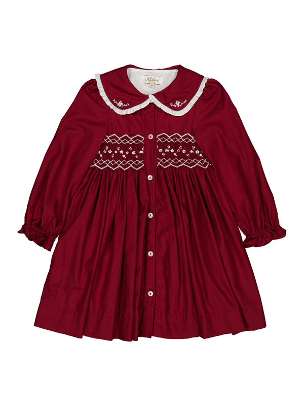 Philippine Twill Smocked Dress Dresses Kidiwi Burgundy 2Y