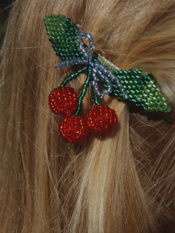 Beaded Cherry Hair Clip Set