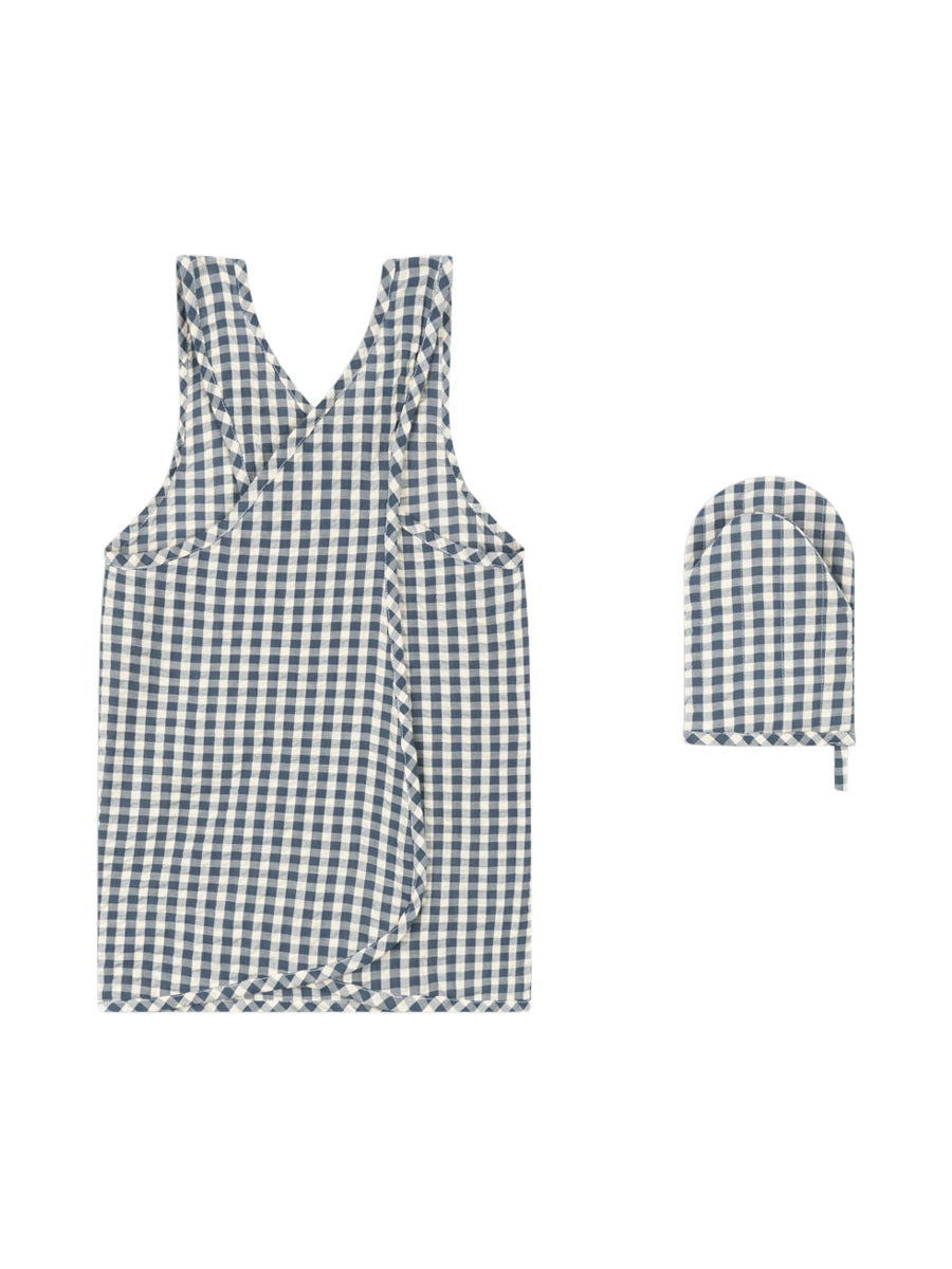 Blue Check Apron Set Pretend Play Konges Sløjd   